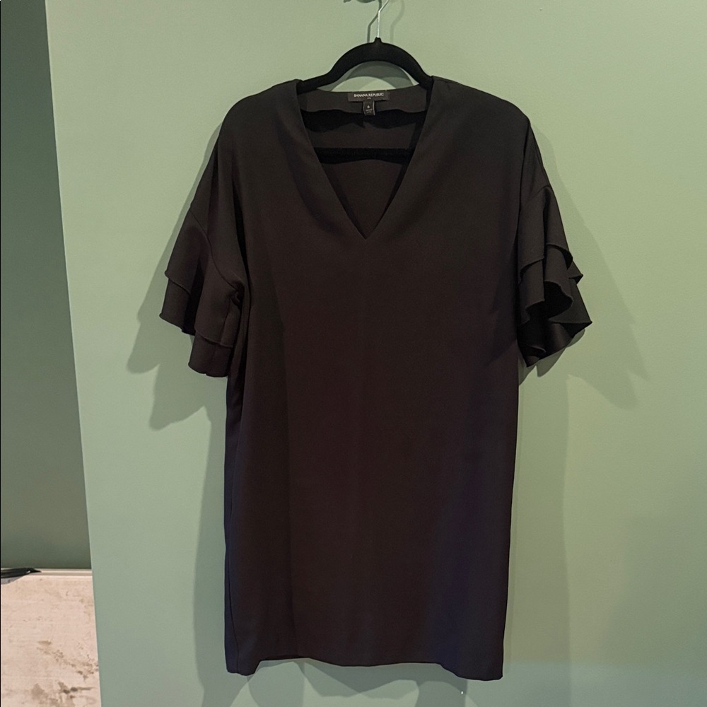 Banana Republic Black Mini Dress with Ruffle Sleeves